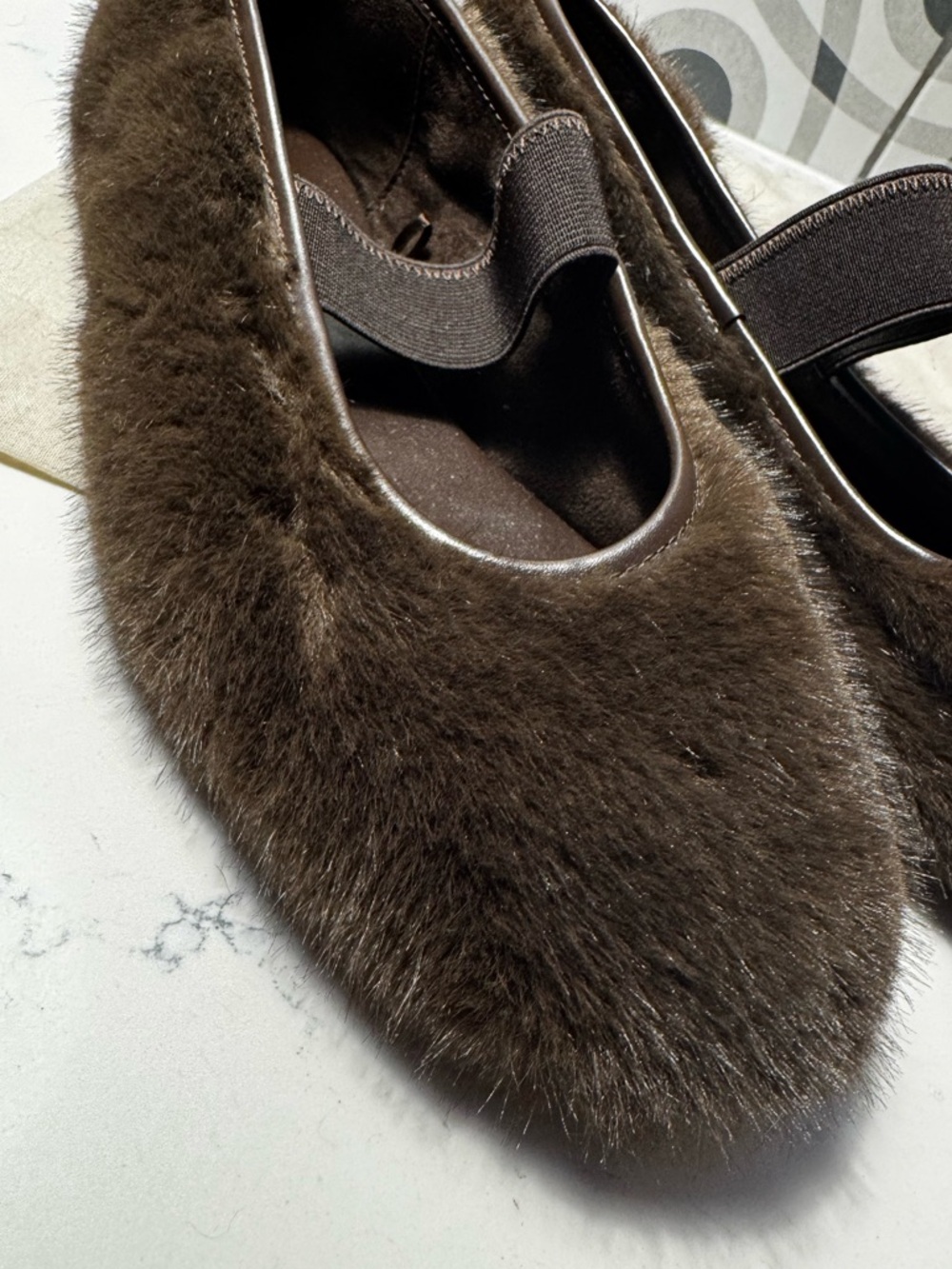 Zara Faux Fur Ballet Flats Brown Mary Jane Size 8 (Fits 8.5–9) Cozy Luxe Flats - Picture 9 of 9